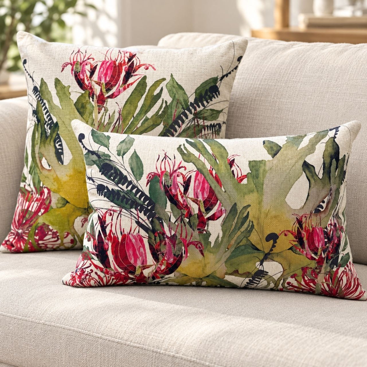 watercolour botanical cushion