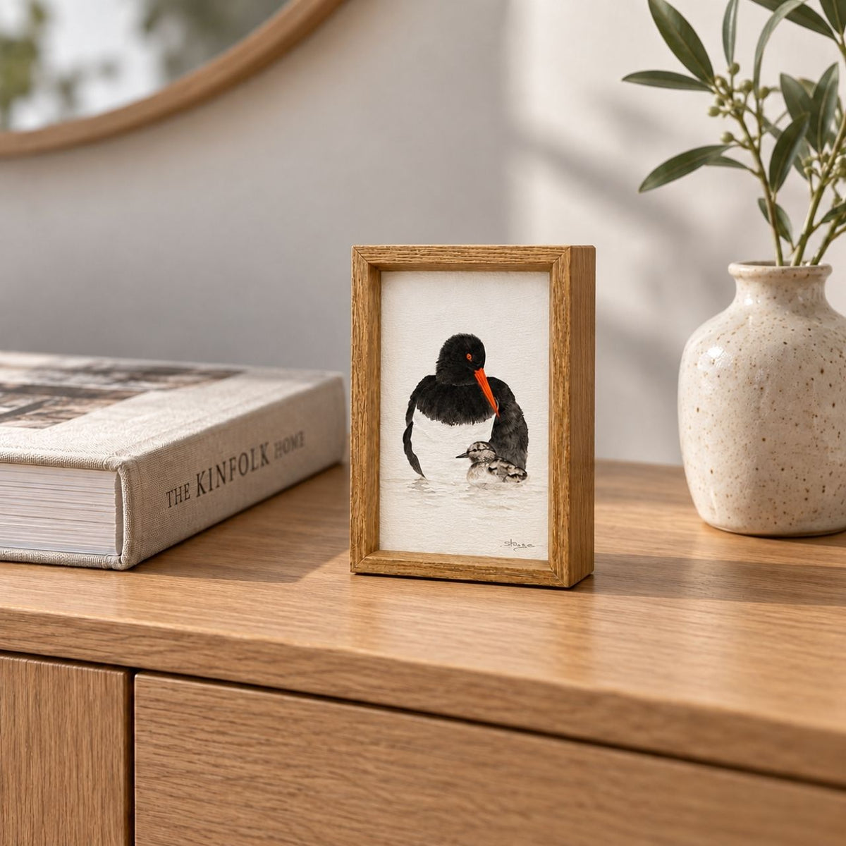 Oyster Catcher & Chick - Mini Framed Print