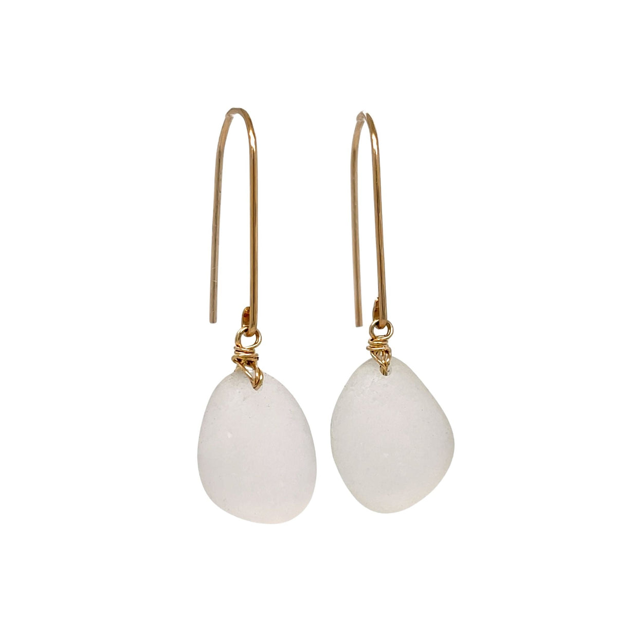 Clear Sea Glass Gold Earrings