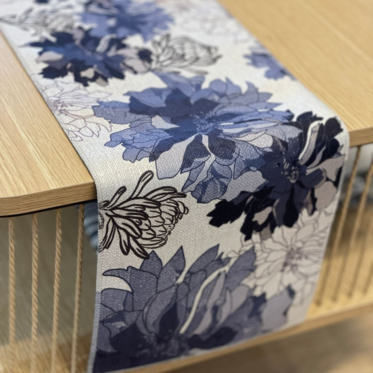 coffee table runner blue flower