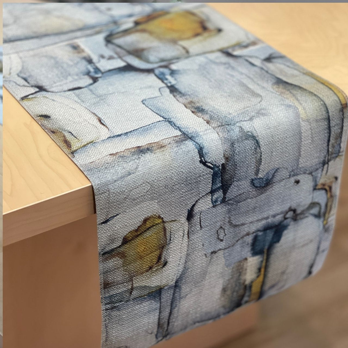 geometric table runner blue yellow