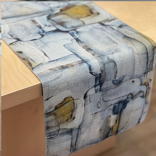 geometric table runner blue yellow